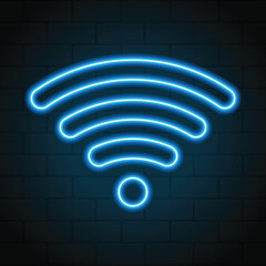 Poster - Wifi signal icon in neon style. Wifi signal icon. Web network connect logo sign. Retro sign with glowing neon. Vector illustration