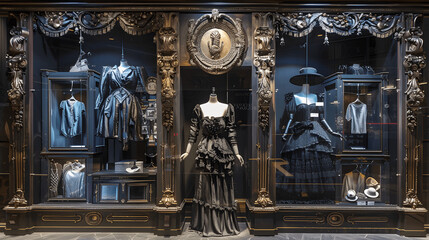 Wall Mural - Luxury fashion store with elaborate window display and designer clothing