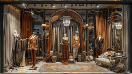 Wall Mural - Luxury fashion store with elaborate window display and designer clothing