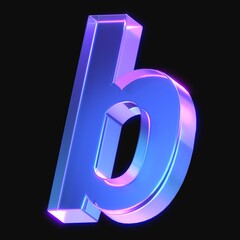 Fototapete - 3d rendering of glowing letter b in the dark with neon retro light. 3d illustration with gradient glass material	