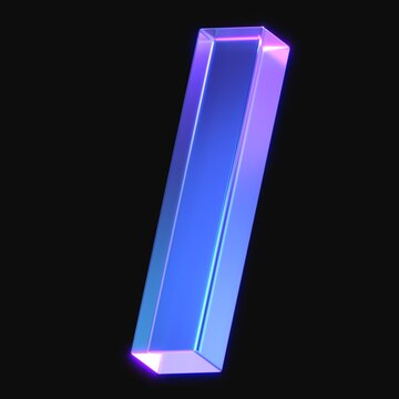 3d rendering of glowing letter l in the dark with neon retro light. 3d illustration with gradient glass material	