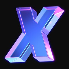 Fototapete - 3d rendering of glowing letter x in the dark with neon retro light. 3d illustration with gradient glass material	