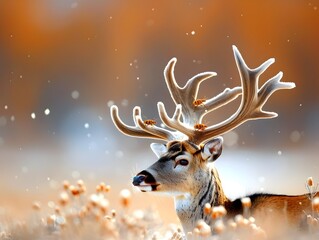 Sticker - Deer with Frosted Antlers in a Snowy Field.