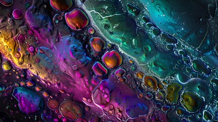 Poster - Abstract representation of stem cells in vivid colors, showing detailed textures and structures as seen under a high-powered microscope