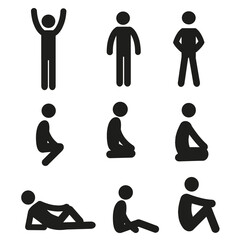 Poster - 
a set of different poses of a human figure, pictograms, sketch, flat illustration isolated on a white background