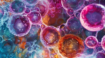 Poster - Microscopic view of multicolored stem cells, featuring a diverse array of forms and patterns in an abstract and artistic style