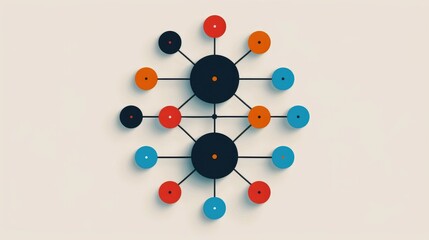 Poster - Interconnected Neural Network Visualization with Data Points   Abstract depicting an intelligence or machine learning system with a complex web of interconnected nodes and data points