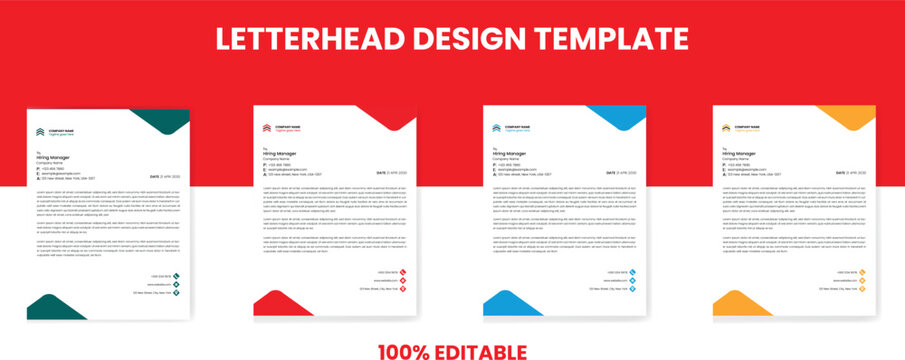 Business Letterhead design template with 4 color variations abstract corporate letterhead