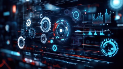 Poster - Futuristic Interface with Digital Data and Graphical Elements