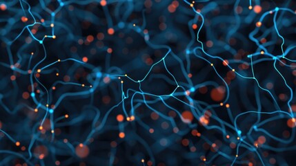 Fototapete - depicting a complex brain circuit network with interconnected nodes and lines representing the intricate communication and data processing within the human nervous system