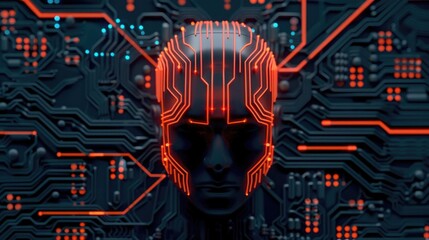 Leinwandbilder - Futuristic depicting the connectivity of a tech brain with intricate digital circuits and electronic components  This abstract high tech design represents the fusion of intelligence innovation