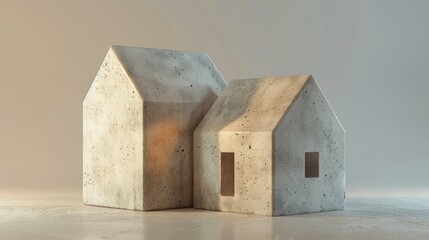 Wall Mural - Two small houses made of concrete are standing next to each other