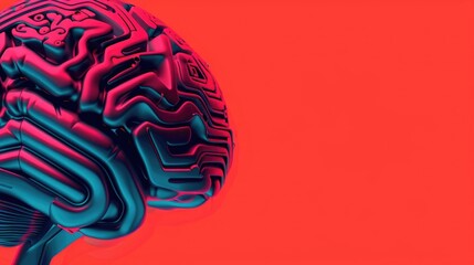 Leinwandbilder - of a robotic brain with interconnected digital circuits and wiring in a vibrant red and blue color palette representing the concept of intelligence technology and futuristic innovation