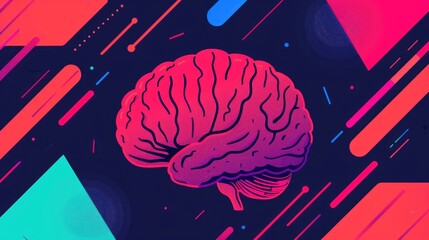 Poster - Vibrant depicting a high tech brain simulation with abstract geometric shapes neon color gradients and dynamic pulsing movements