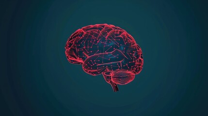 Poster - depicting the abstract concepts of intelligence and machine learning with a stylized neural network of interconnected data points and lines in red and blue tones