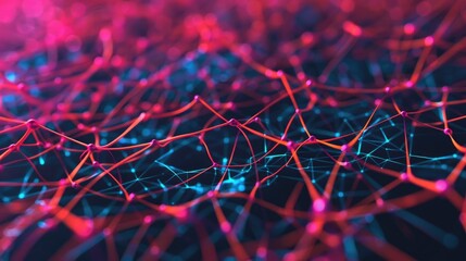 Fototapete - Vibrant of brain neurons with digital elements futuristic neural network pattern and bright colorful technology background