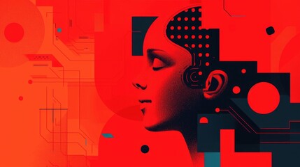 Fototapete - Futuristic depicting an advanced brain interface with abstract geometric shapes lines and patterns  Showcasing the innovative potential of neural networks algorithms and digital technology
