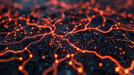 Leinwandbilder - of a glowing neural network computation with bright nodes and connections depicting a futuristic and abstract technology concept design background