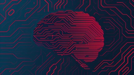 Leinwandbilder - of brain like systems with abstract brain patterns and futuristic digital circuit design elements in red and blue tones