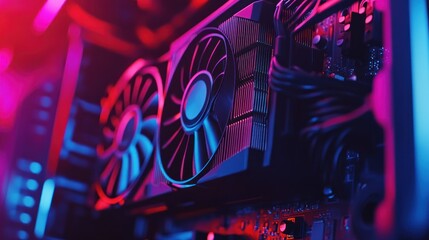 Aufkleber - Close-up of a computer graphics card with neon lighting