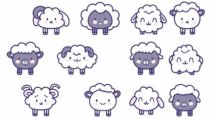 Poster - Simple set of kawaii sheep cute smile funny