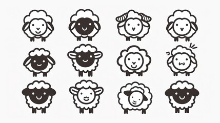 Poster - Simple set of kawaii sheep cute smile funny