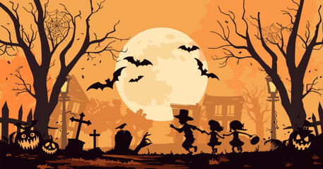 Wall Mural - Halloween background with scary elements