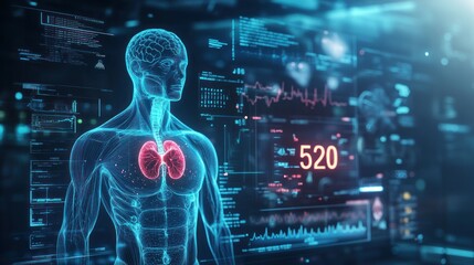 Aufkleber - Digital Human Anatomy Scan with Lungs and Heart Rate Data
