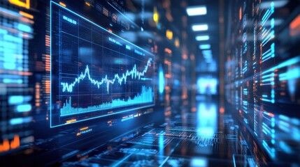 Poster - A Futuristic Digital Interface Displaying a Stock Market Graph