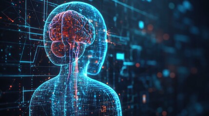 Poster - Digital Human with a Glowing Brain and Network Connections