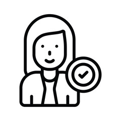 Canvas Print - Girl with a tick mark shows the employee right vector icon