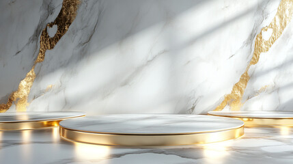 Poster - white marble and gold abstract background with generative ai. product display podium. luxury minimal