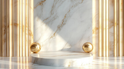 Poster - white marble and gold abstract background with generative ai. product display podium. luxury minimal