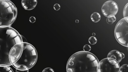 Poster - Animated shampoo foam, soap foam, water bubbles on transparent background. Realistic foam modern background. Illustration shampoo foam, soap white.