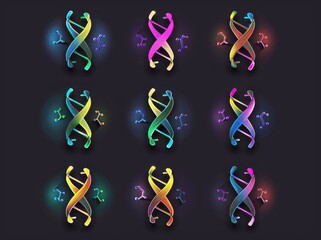 Poster - symbols for dna pictograms and gene shapes. biological elements, genetic helix code, and modern basi