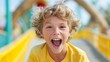 © ArtStockVault - Excited Boy Enjoying Amusement Park Ride with Bright Smiles and Joyful Expression on a Sunny Day in Colorful Outdoor Setting