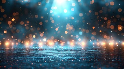 Poster - Abstract blue bokeh background with warm glow.