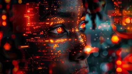 Poster - ai cyber security threat analysis by african american it specialist at night - artificial intelligen