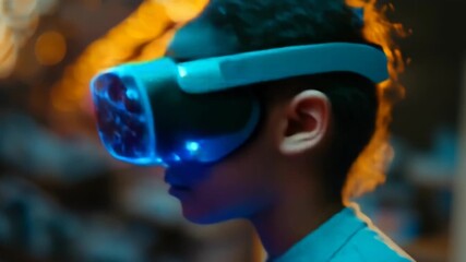 Poster - school student using vr headset with ai technology in classroom interactive learning hologram machin