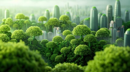 Wall Mural - A futuristic cityscape with skyscrapers growing from sustainable, vertical forests, promoting urban reforestation