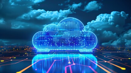 Aufkleber - Cloud Computing with Digital World Map.