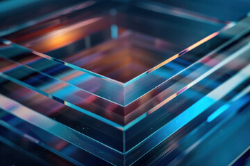 Wall Mural - close up horizontal glowing illustration of a transparent glass geometric layer background