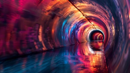 Poster - A mysterious tunnel with swirling, multicolored lights forming a mesmerizing pathway