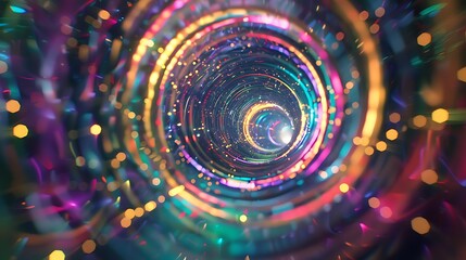 Poster - A mysterious tunnel with swirling, multicolored lights forming a mesmerizing pathway