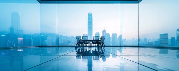 Wall Mural - Editorial photograph highlighting the rewards of investing in emerging markets, successful business meeting with diverse executives, futuristic skyline in background, vibrant and optimistic atmosphere