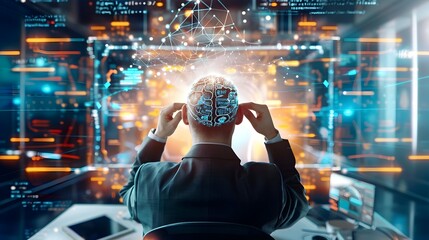 Man with a futuristic brain interface.