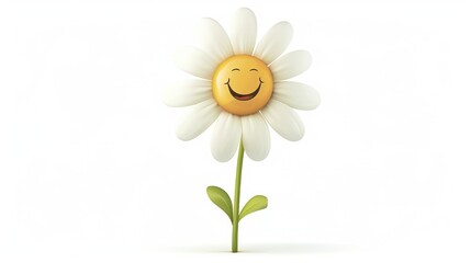 Wall Mural - cartoon daisy flower with a smiley face on white background, cheerful and cute illustration. Generative ai