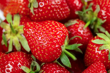 Wall Mural - background from freshly harvested strawberries, directly above