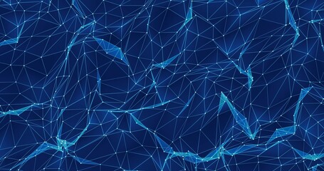 Wall Mural - Abstract polygon wave made up of lines and dots moves. Technology and futuristic image. 
