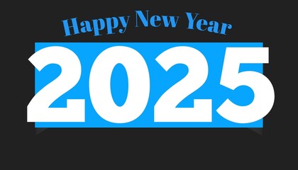 Word happy new year 2025 in english alphabet on a black background. holiday